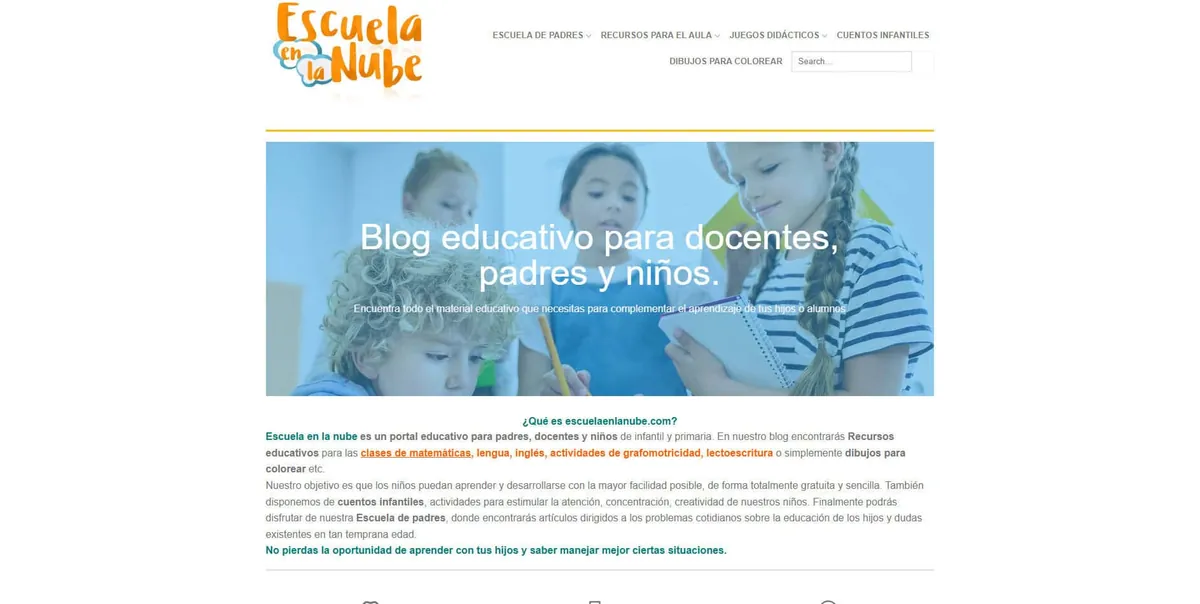 Home page of Escuela en la nube, a Spanish education site