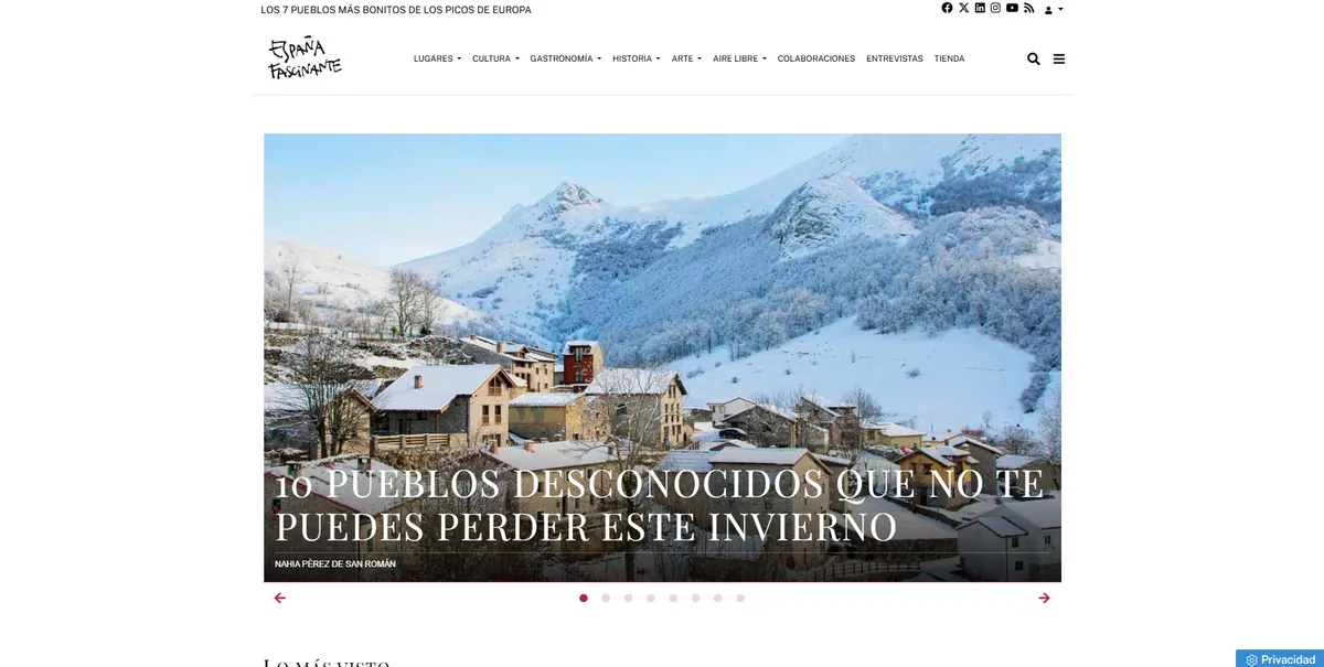 Home page of España Fascinante, a Spanish travel site