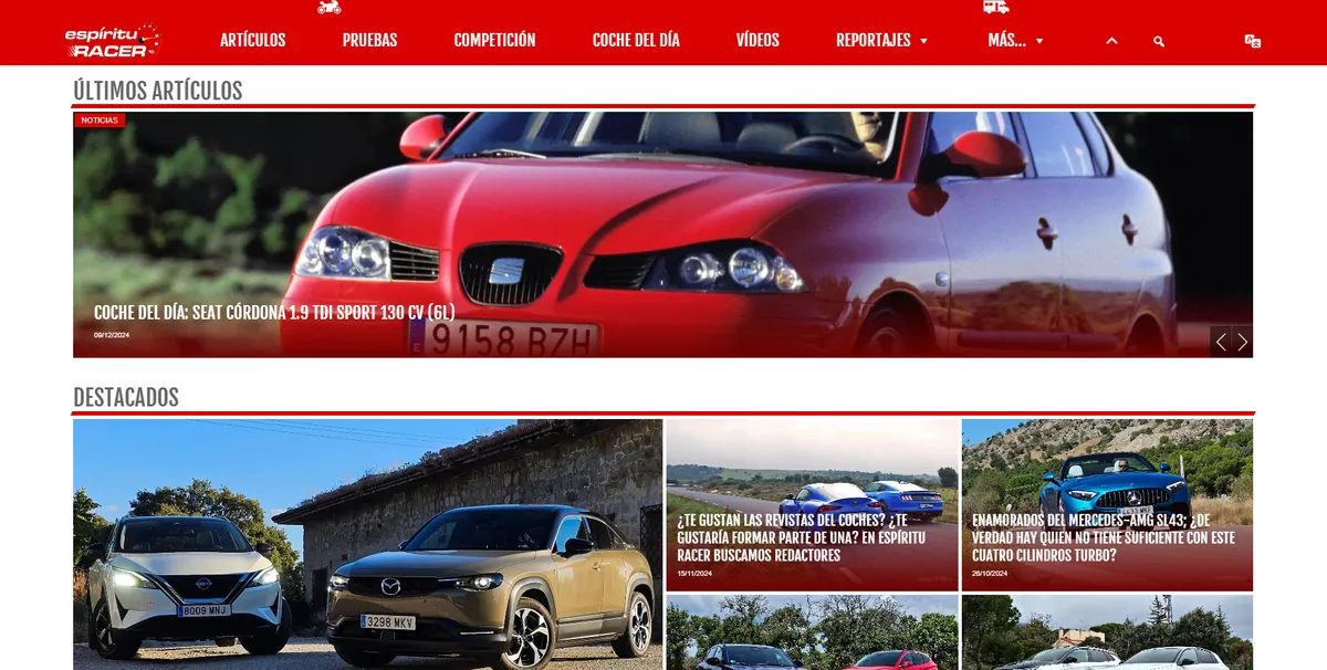 Home page of Espíritu Racer, a Spanish motoring site