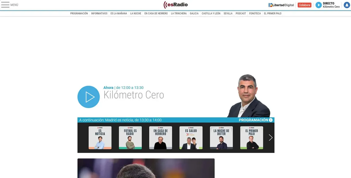 Home page of esRadio, a Spanish radio station