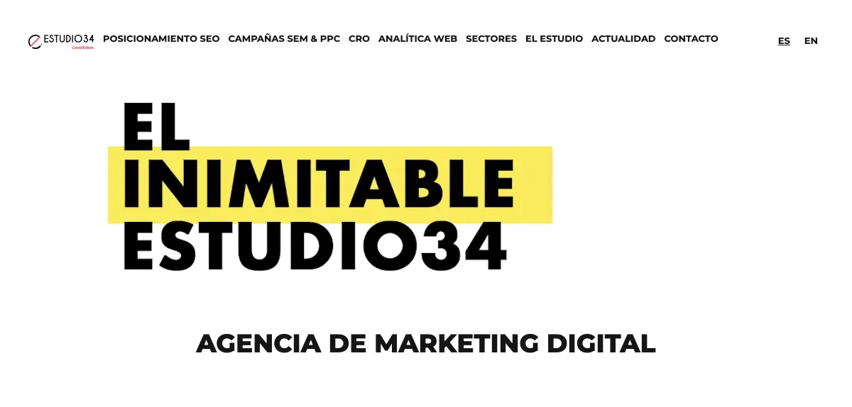 Página de inicio de Estudio34, agencia de marketing digital de Barcelona