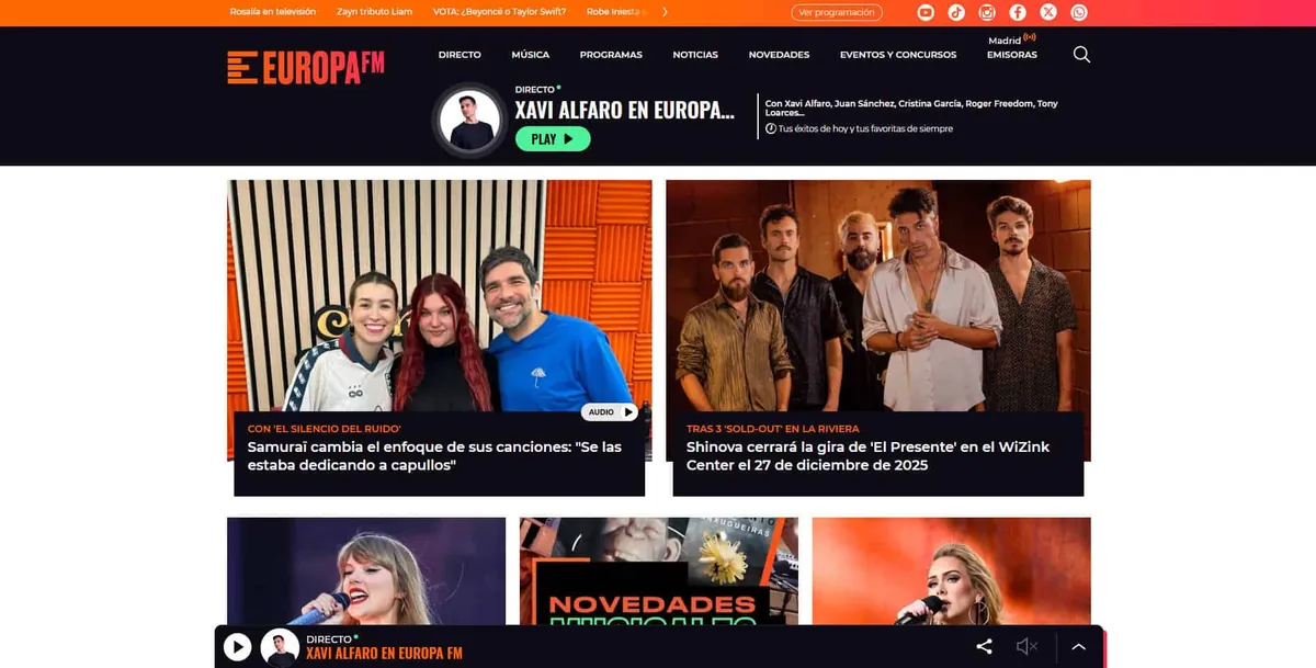 Home page of Europa FM, a Spanish radio station