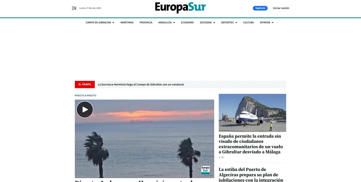 Home page of Europa Sur, a newspaper in Andalusia