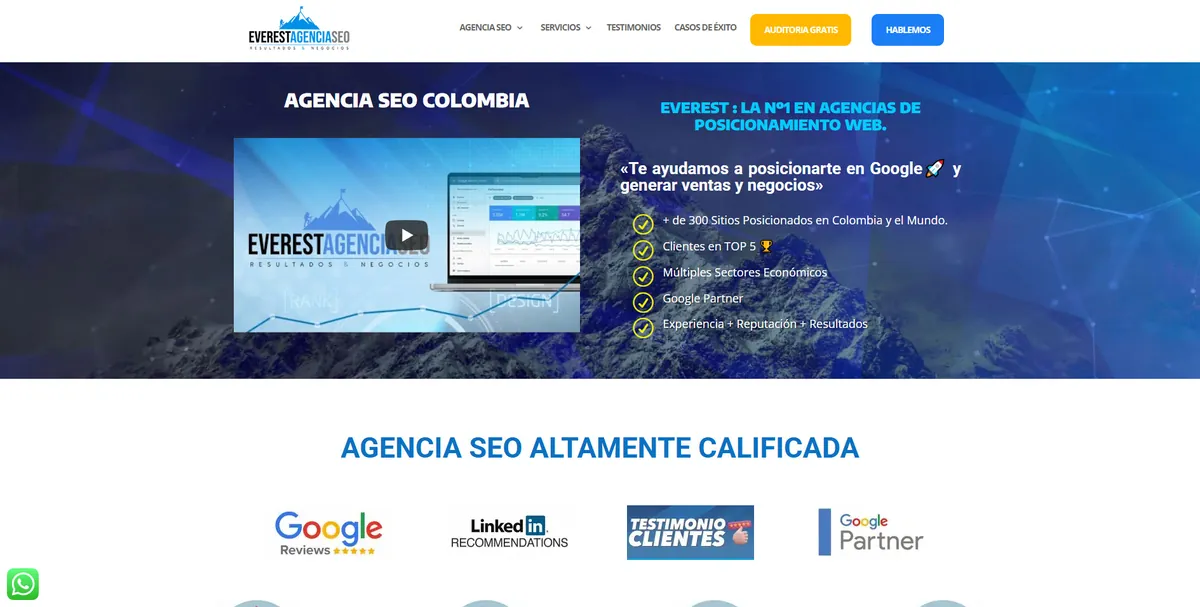 Home page of Everest Agencia SEO, an SEO agency in Colombia