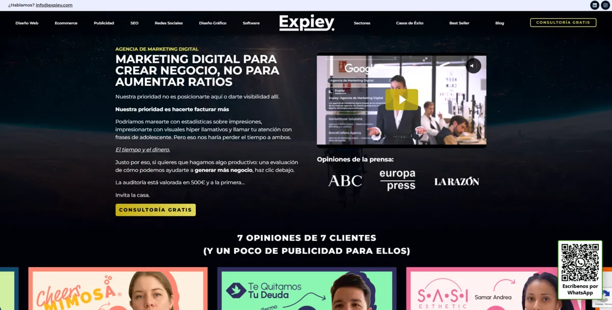 Home page of Expiey, an SEO agency in Valencia