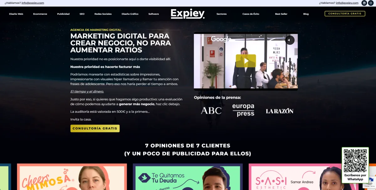 Home page of Expiey, a digital marketing agency in Madrid