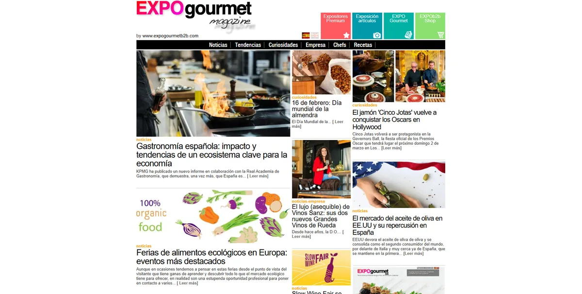 Home page of Expo Gourmet Magazine, a Spanish food site
