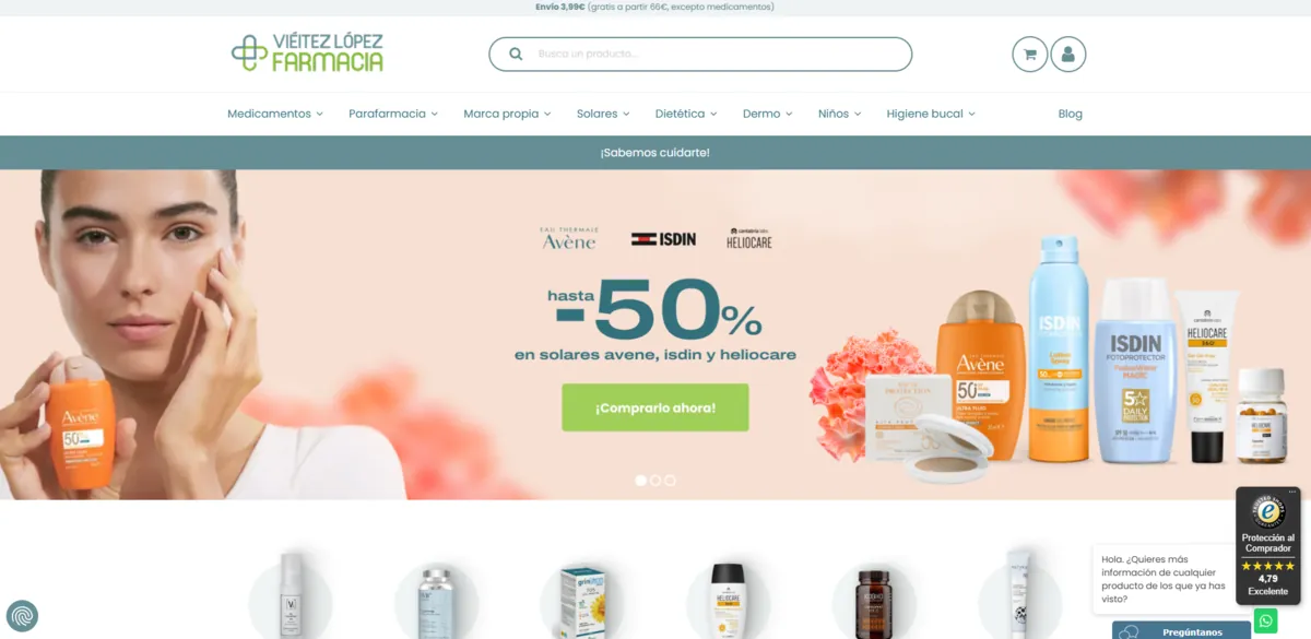 Home page of Farmacia Viéitez, a Spanish health site