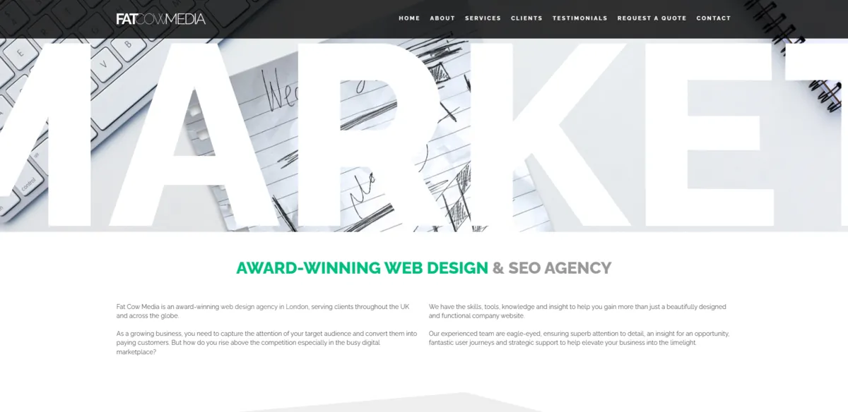 Home page of Fat Cow Media, an SEO agency in London