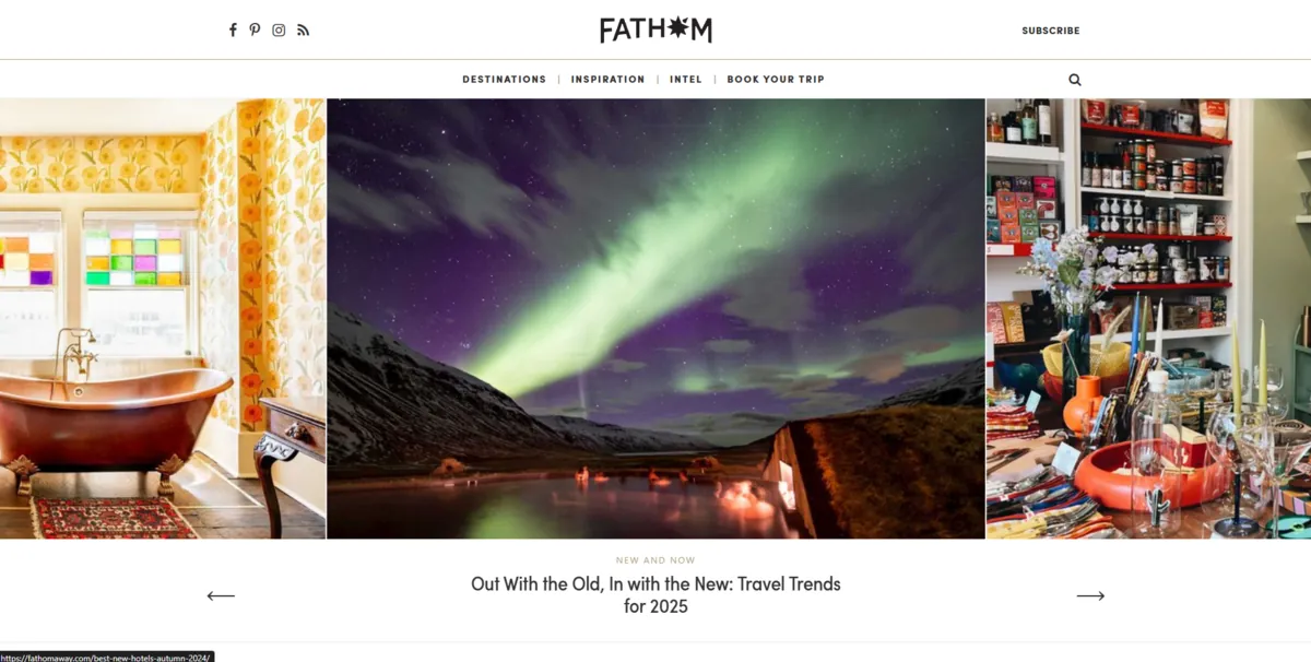 Home page of Fathom, a US travel site
