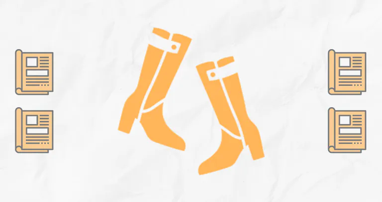 Pair of boots between newspaper icons, illustrating the best fashion magazines in Spain