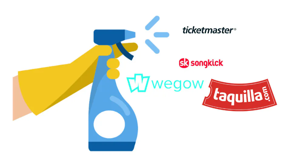 Spray bottle removing ticketing sites such as Ticketmaster, Songkick and Wegow from the list