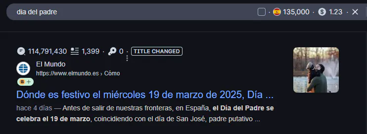 El Mundo informational article ranking on Google for 'dia del padre'
