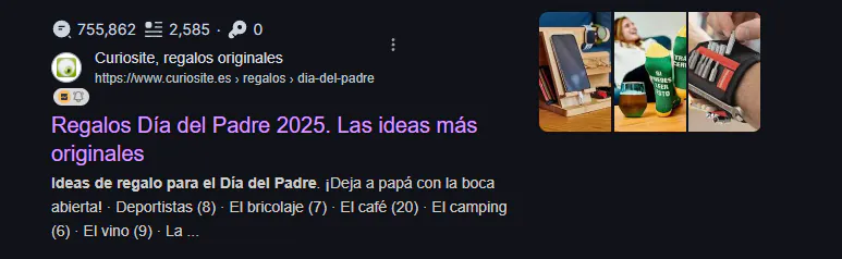 Curiosite Father's Day gift listicle ranking on Google
