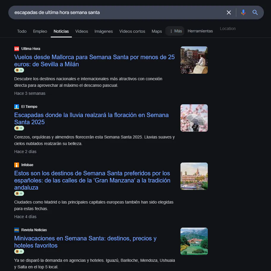 Resultados de Google Noticias para 'escapadas de ultima hora semana santa' con Ultima Hora e Infobae