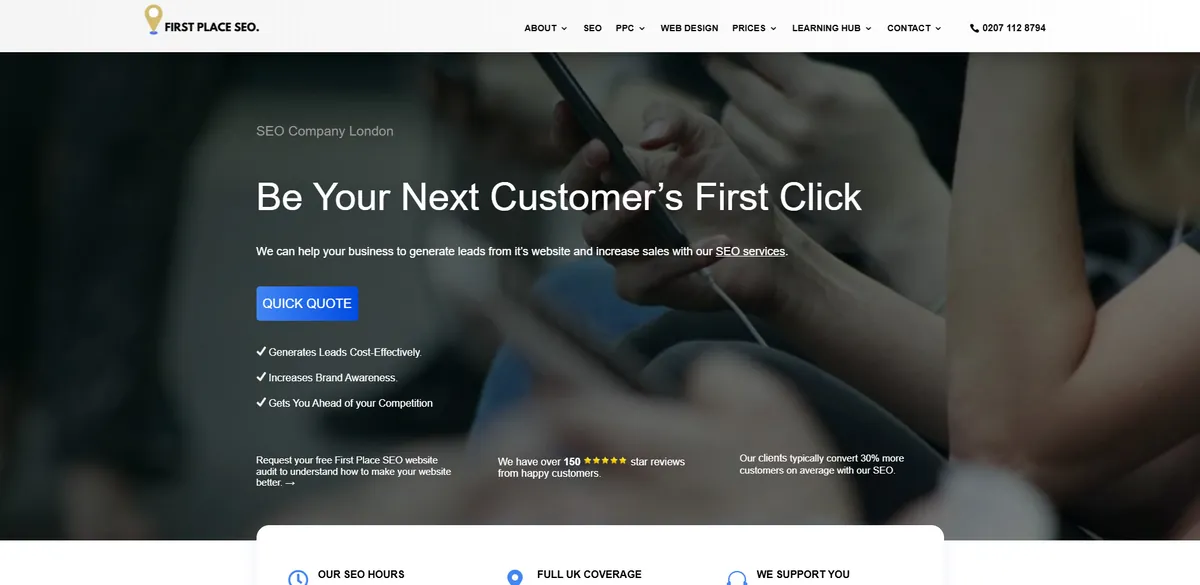 Home page of First Place SEO, an SEO agency in London