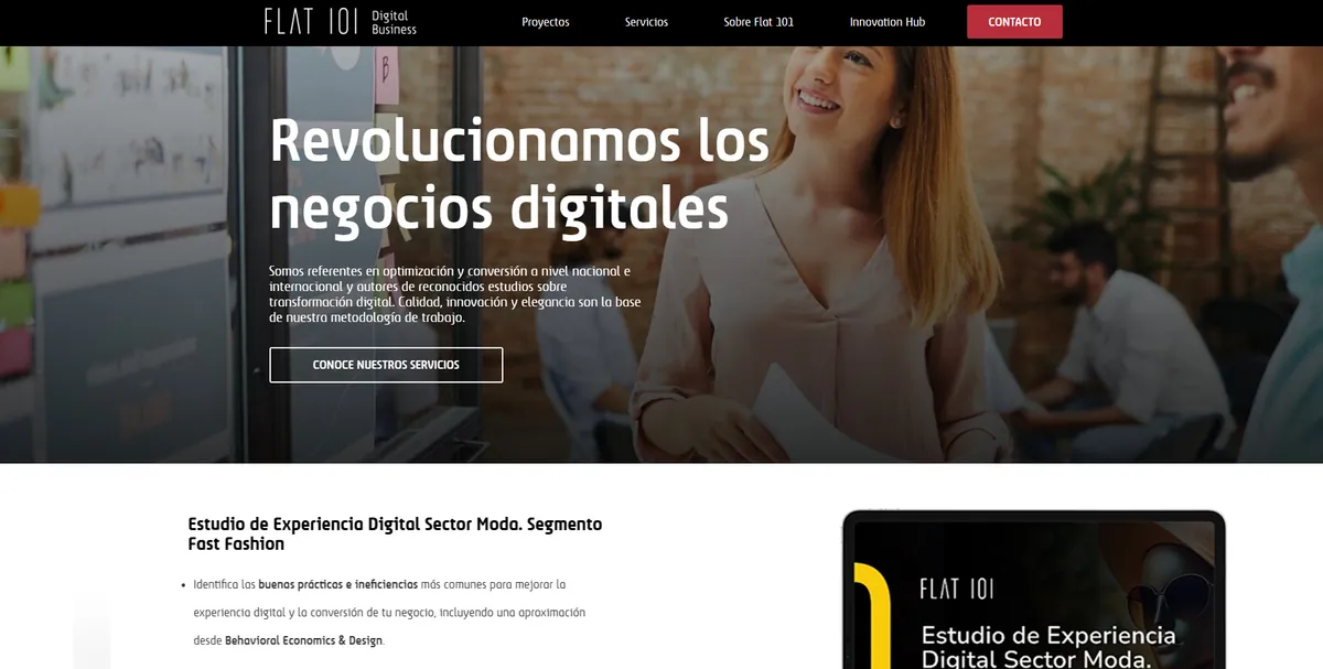 Home page of Flat 101, a digital marketing agency in Madrid