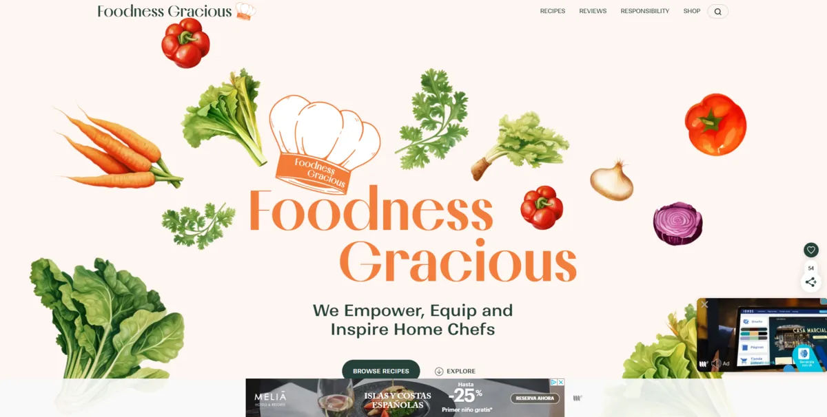 Home page of Foodness Gracious, a US food site
