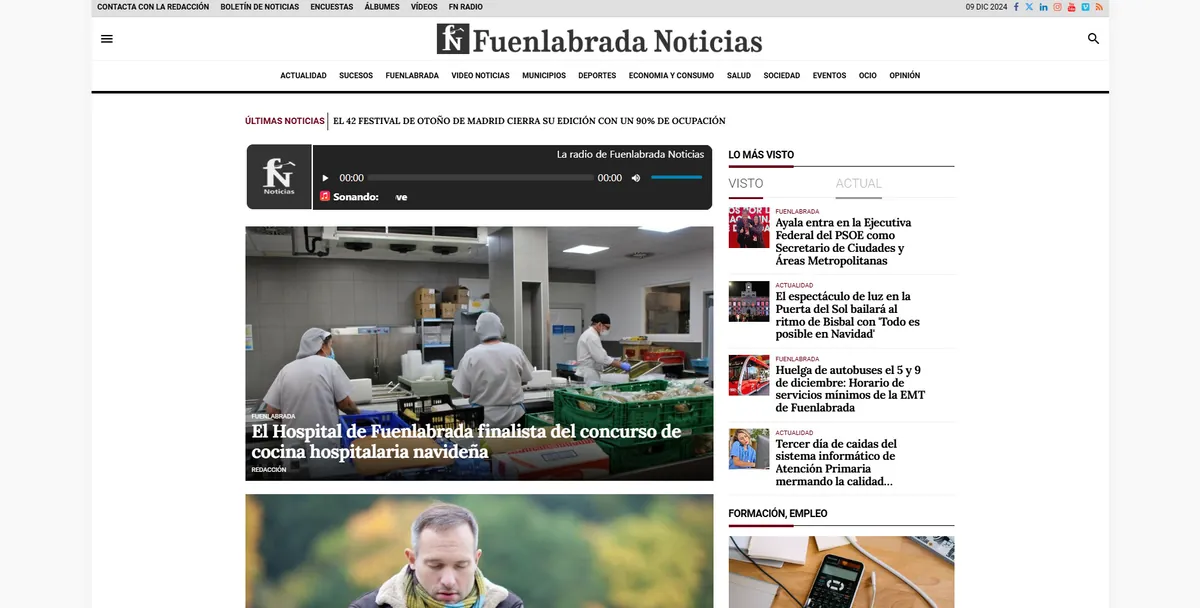 Home page of Fuenlabrada Noticias, a newspaper in Madrid