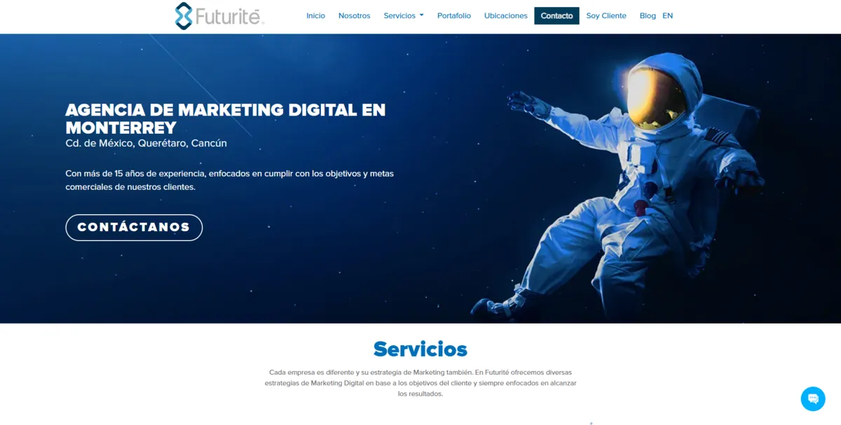 Home page of Futurite, an SEO agency in Mexico