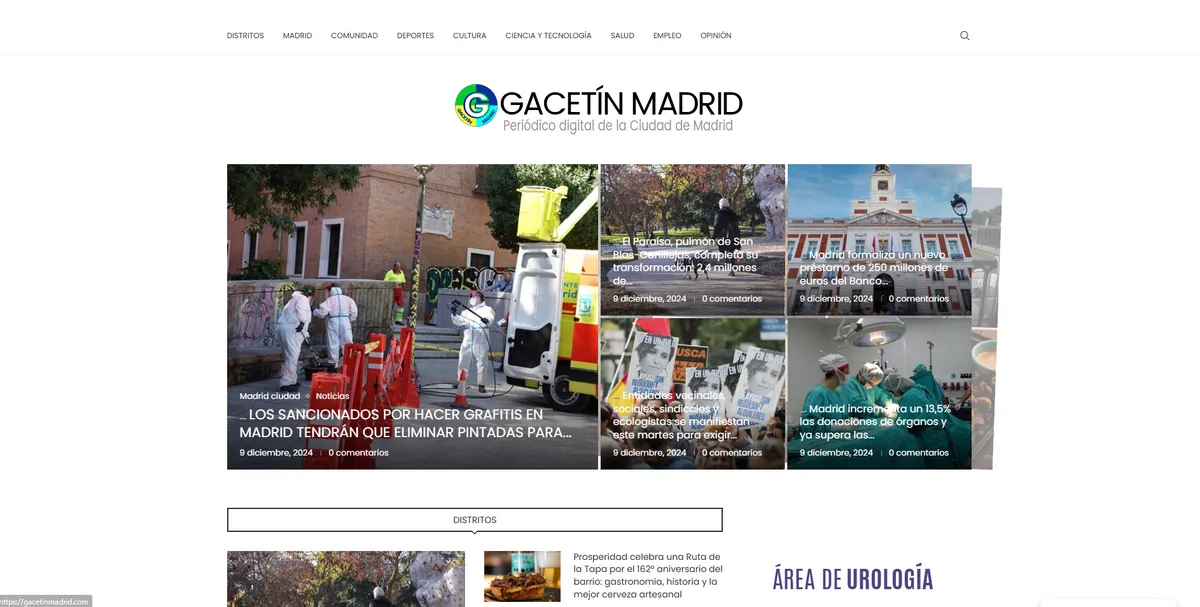 Home page of Gacetín Madrid, a newspaper in Madrid