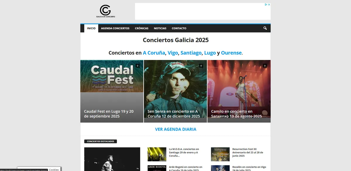 Home page of Galicia en Concierto, a Spanish music site