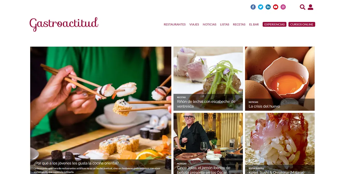 Home page of Gastroactitud, a Spanish food site