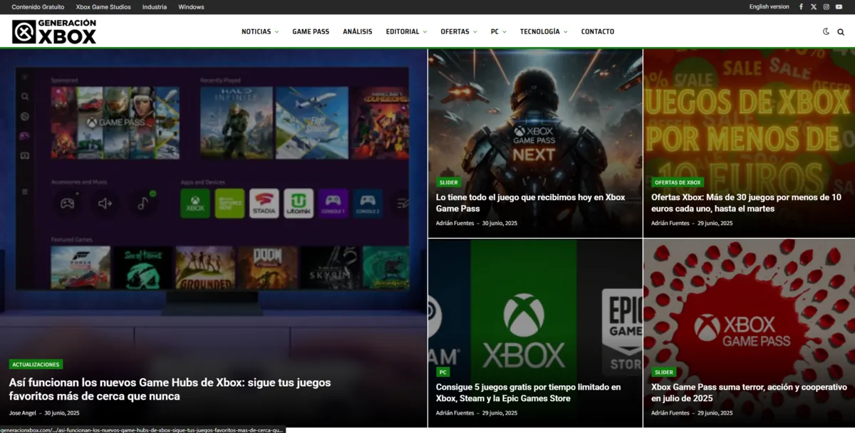 Home page of Generación Xbox, a Spanish video game site