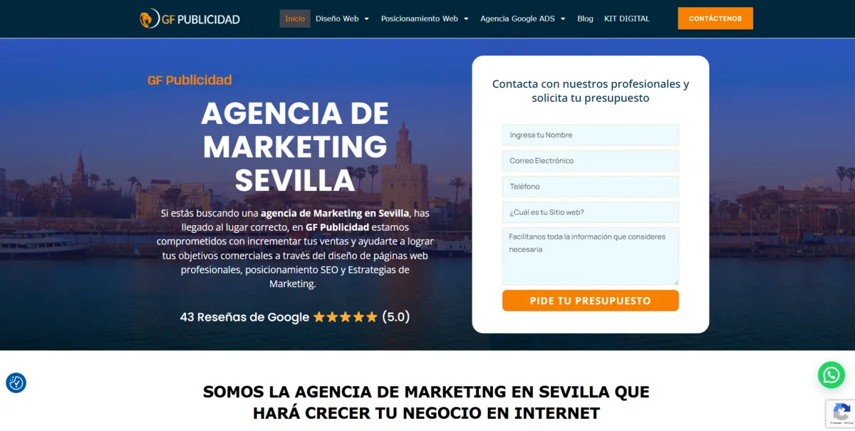 Home page of GF Publicidad, an SEO agency in Seville