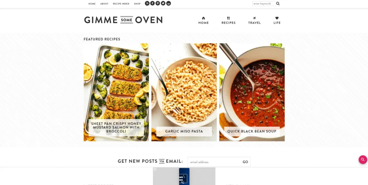 Home page of Gimme Some Oven, a US food site
