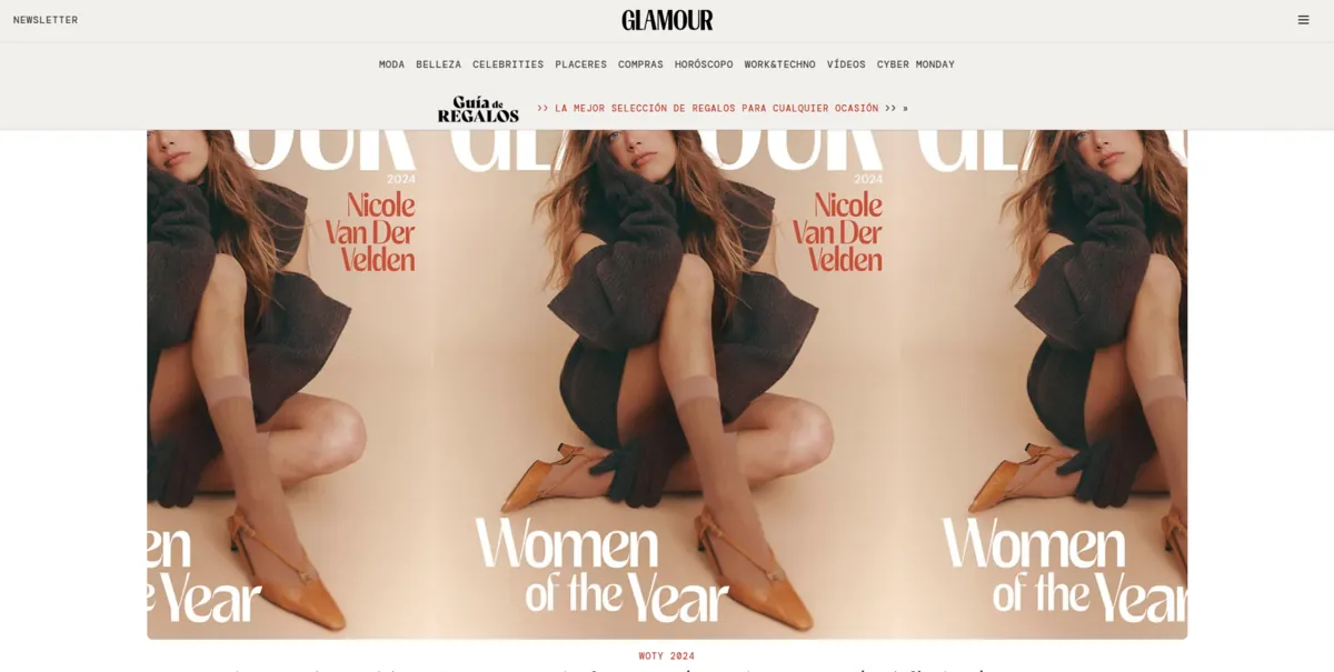 Home page of Glamour, a Spanish fashion magazine