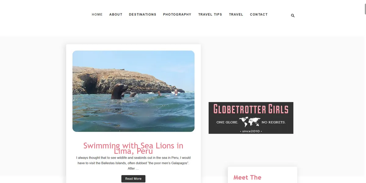 Home page of GlobetrotterGirls, a US travel site