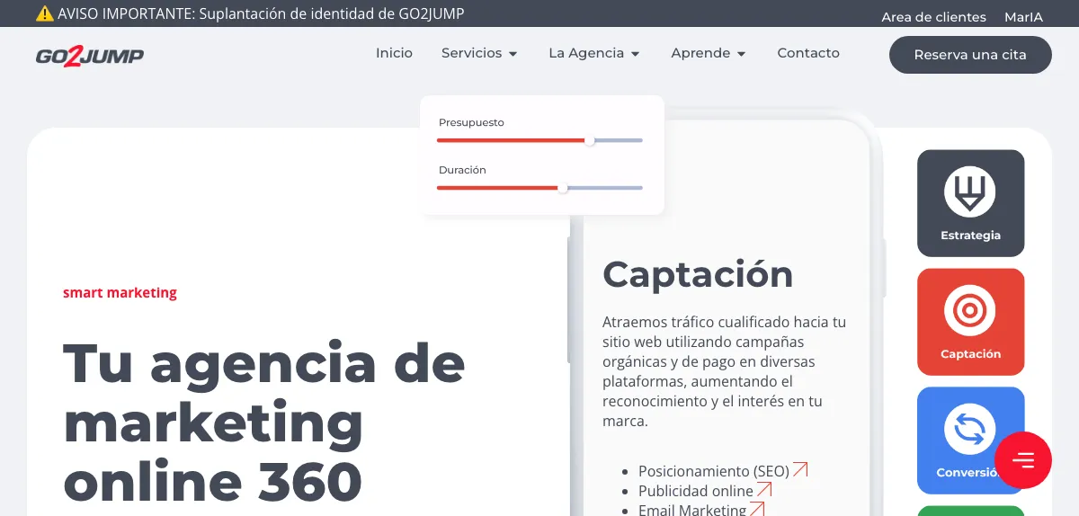 Página de inicio de GO2JUMP, agencia de marketing digital de Barcelona