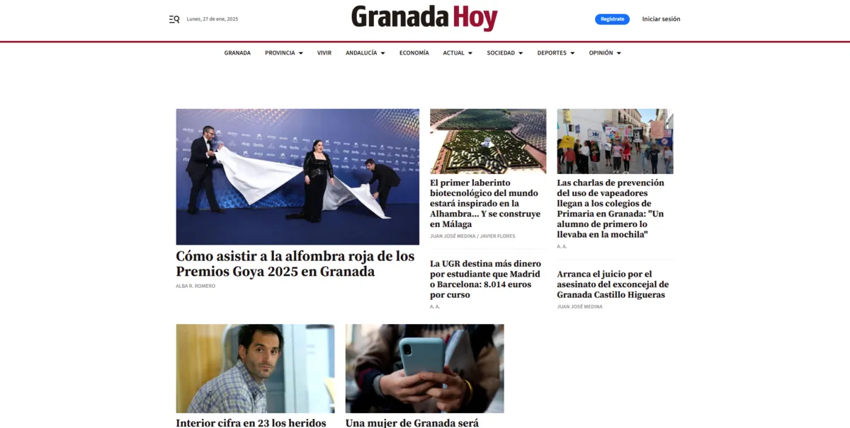 Home page of Granada Hoy, a newspaper in Andalusia