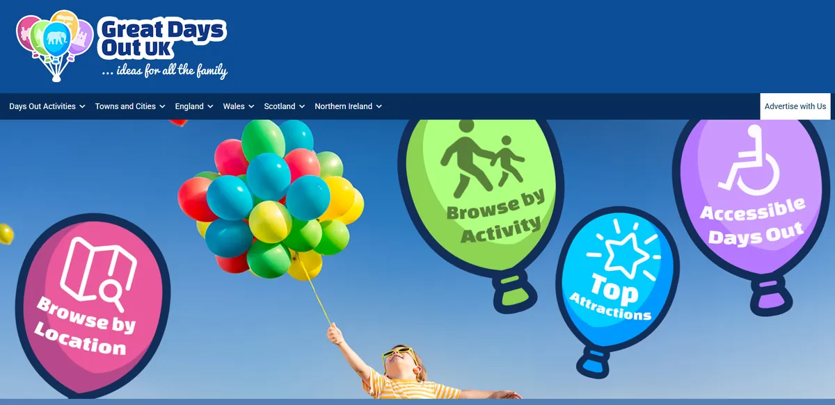 Home page of Great Days Out UK, a UK travel site