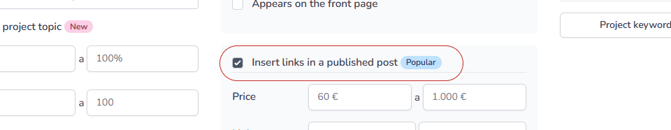 Growwer media catalogue filter 'Insert links in a published post' checked