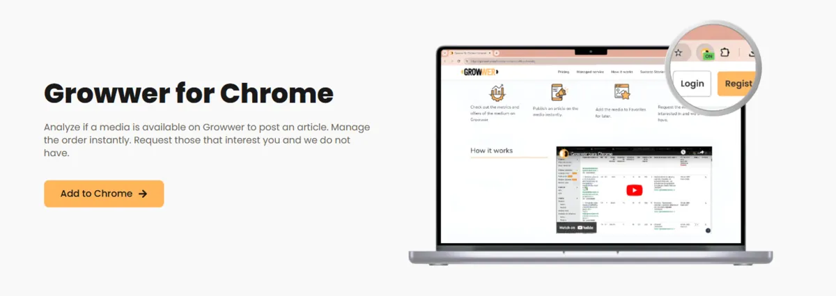Growwer for Chrome banner with Add to Chrome button, linking to the Chrome Web Store