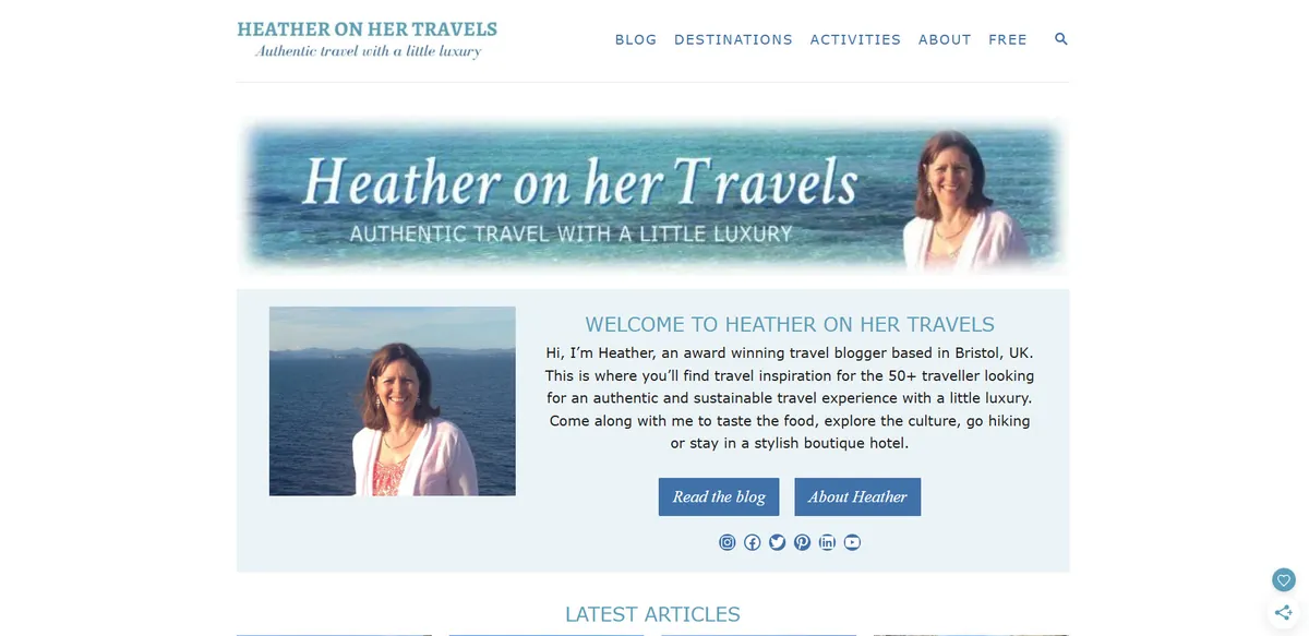 Home page of Heather on her Travels, a UK travel site
