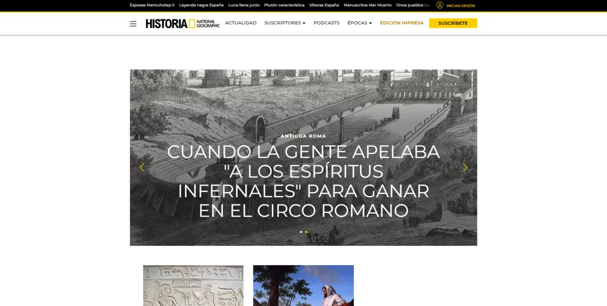 Home page of Historia National Geographic, a Spanish history site