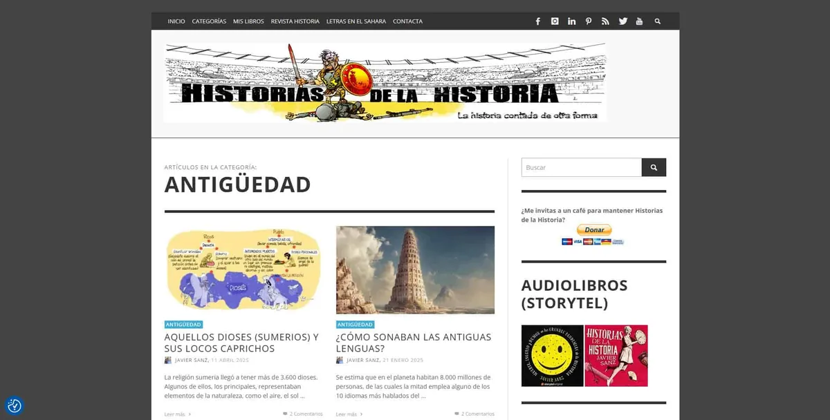 Home page of Historias de la Historia, a Spanish history site