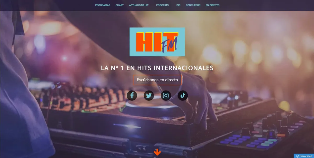 Home page of Hit FM, a Spanish radio station