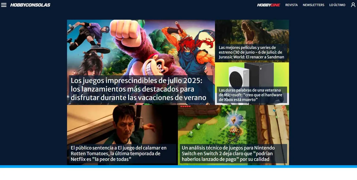 Home page of Hobby Consolas, a Spanish video game site