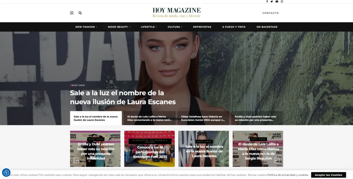 Home page of Hoy Magazine, a Spanish-language celebrity magazine