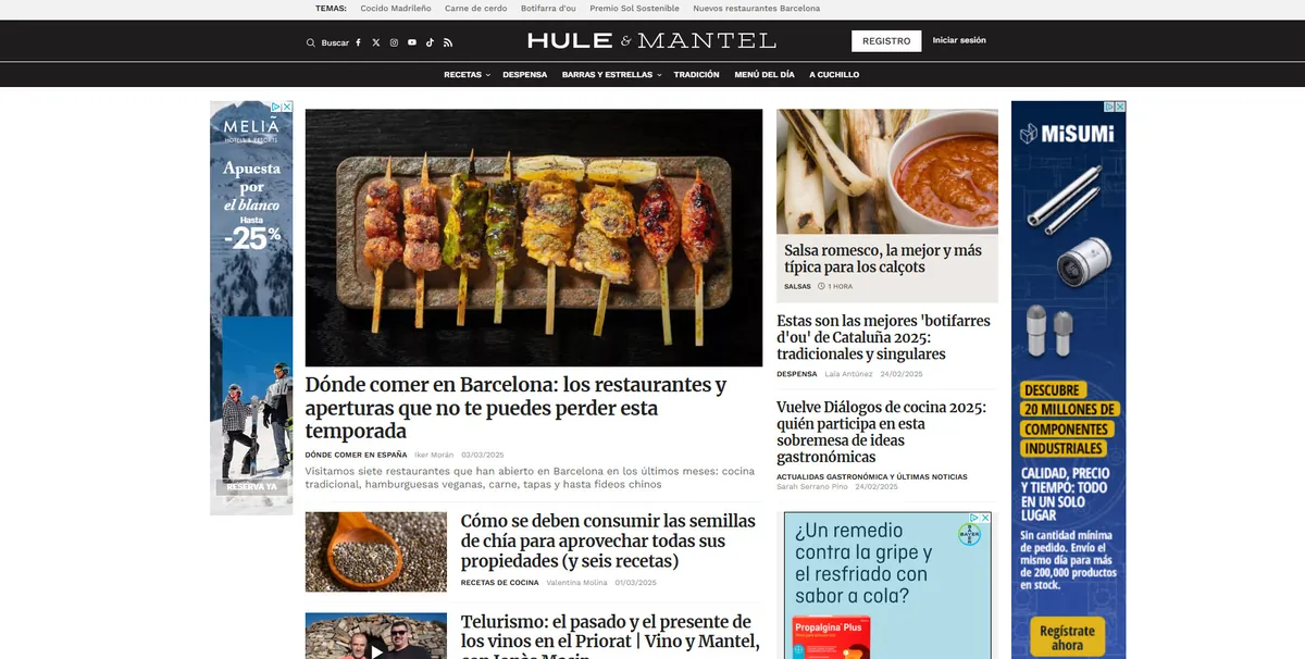 Home page of Hule y Mantel, a Spanish food site