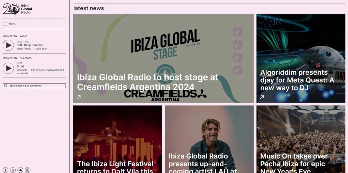 Home page of Ibiza Global Radio, a Spanish radio station