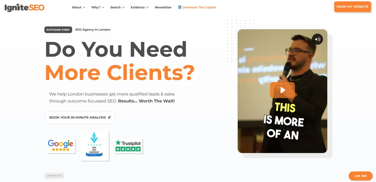Home page of Ignite SEO, an SEO agency in London