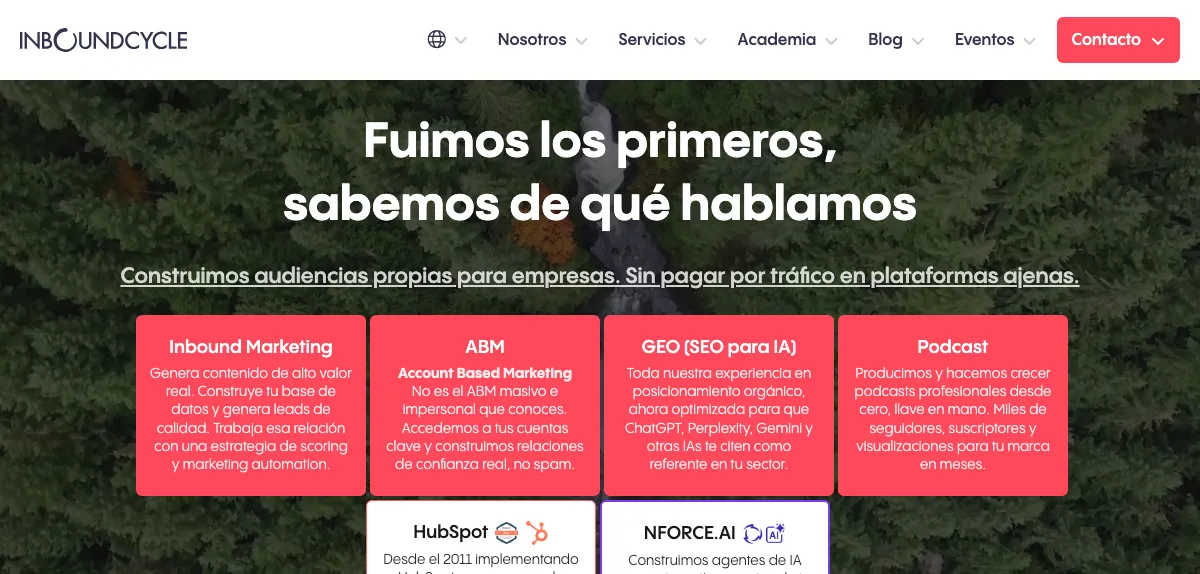 Página de inicio de InboundCycle, agencia de marketing digital de Barcelona
