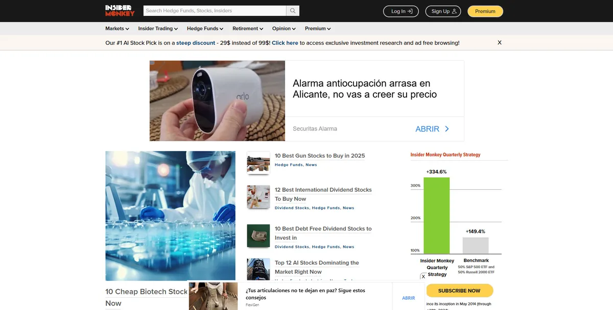 Home page of Insider Monkey, a US business site