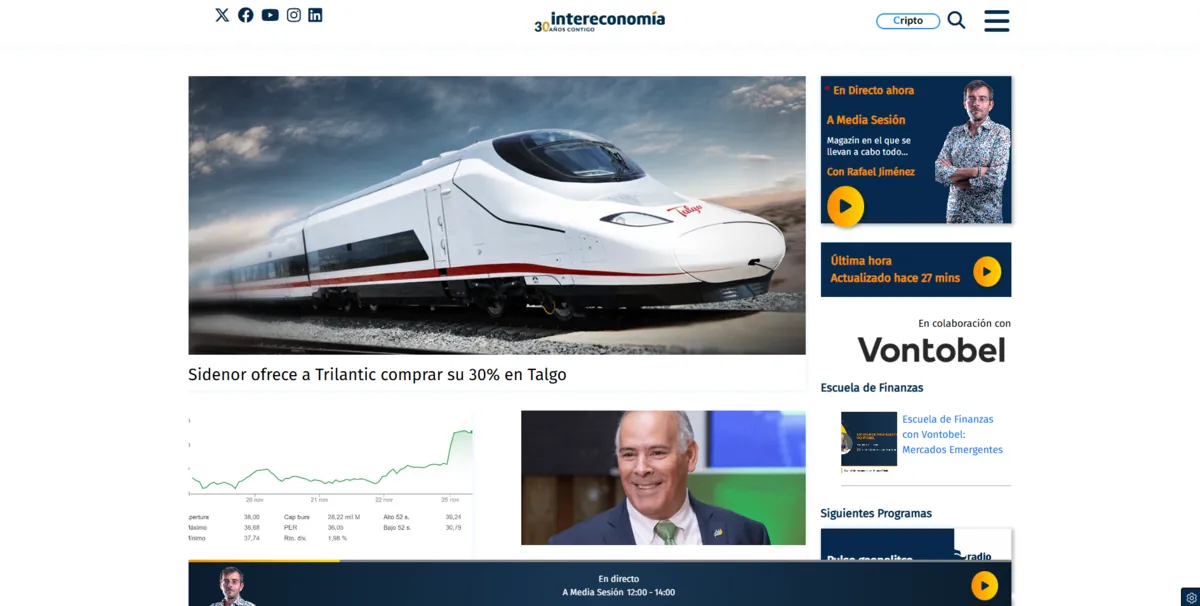 Home page of Intereconomía, a Spanish radio station
