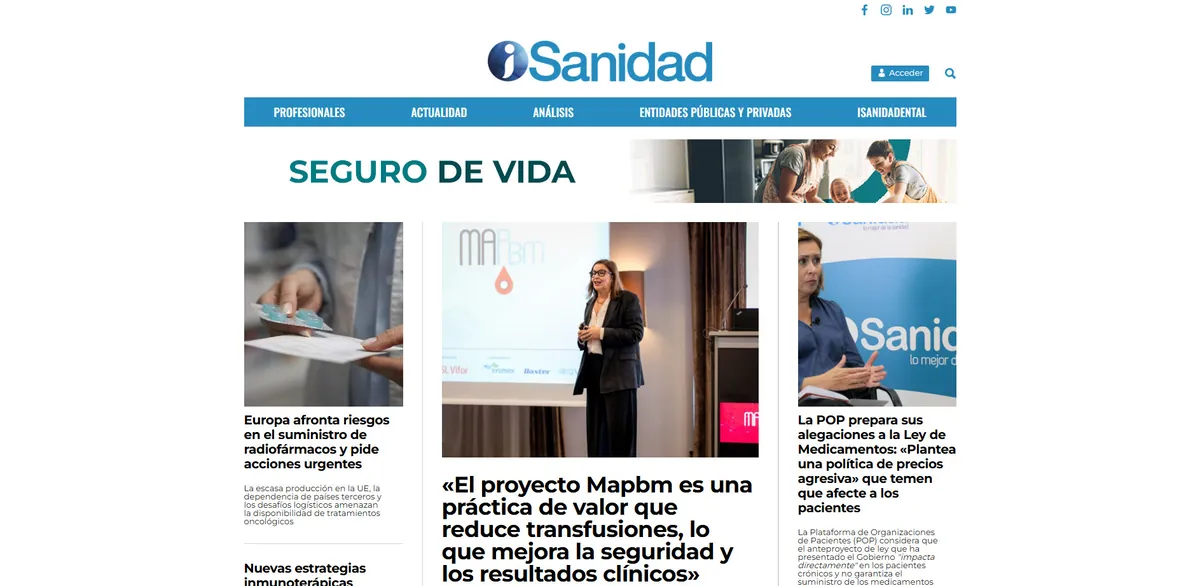 Home page of iSanidad, a Spanish health site